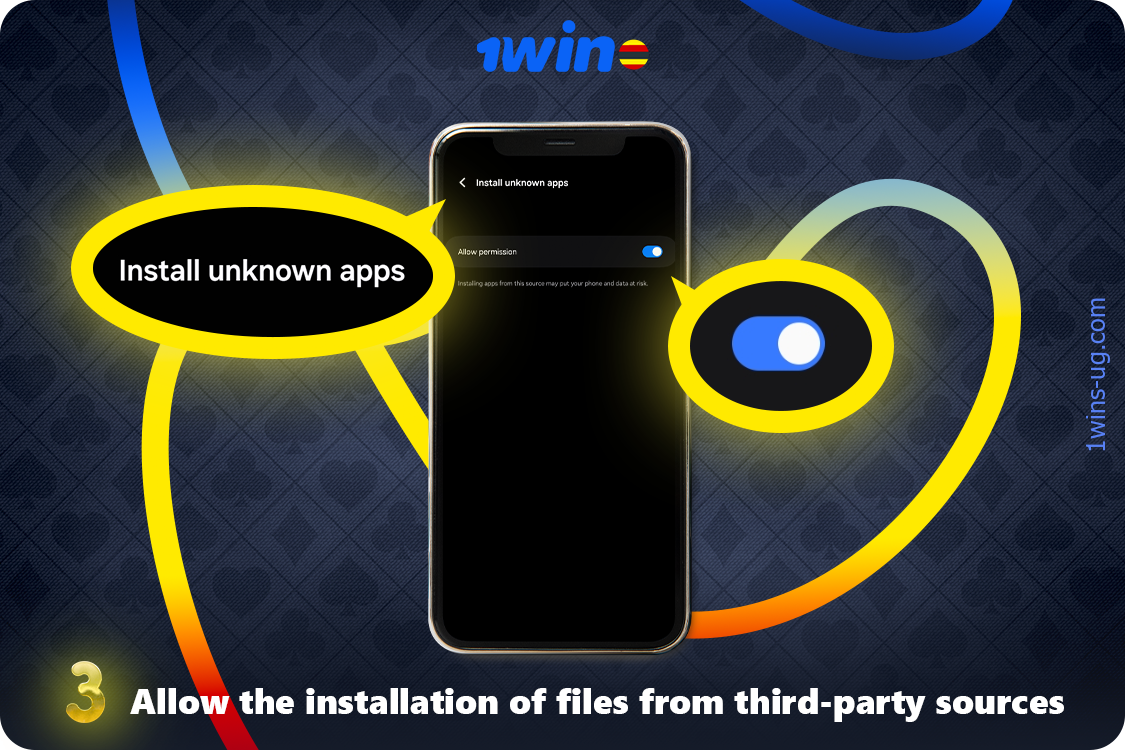 To continue installing the 1win app, in your smartphone settings, allow installation of third-party files