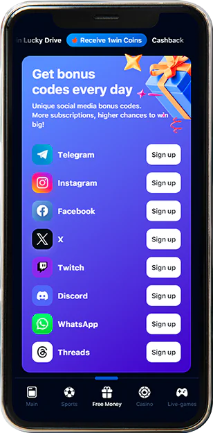 Bonuses for social media subscriptions in the 1win mobile app