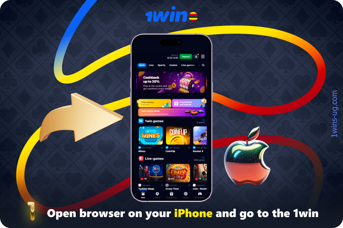 To download the 1win iPhone app Ugandan players must open Safari or any other browser on their iPhone and go to the 1win Uganda website