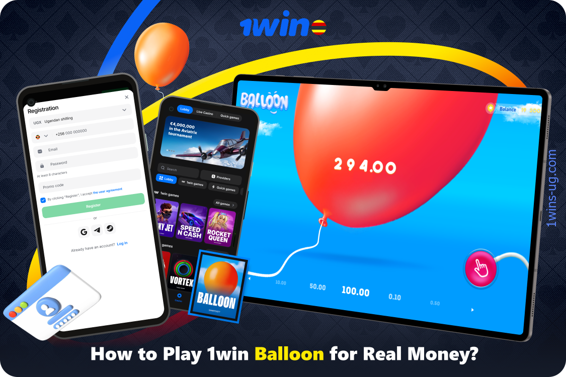 To play Balloon 1win for real money in Uganda, players need to register, make a deposit, and place a bet